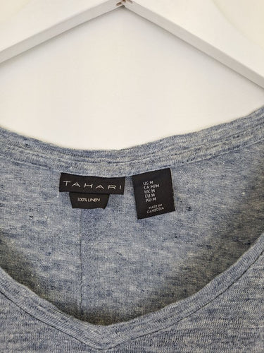 Second-Hand - Tahari Blue Slate Cap Sleeve Casual T-shirt Size M - SwapUp
