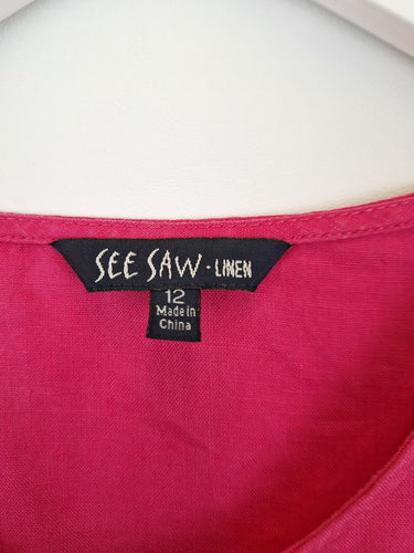 Second-Hand - See Saw Fuchsia 80's Style Linen Top Size 12 - SwapUp