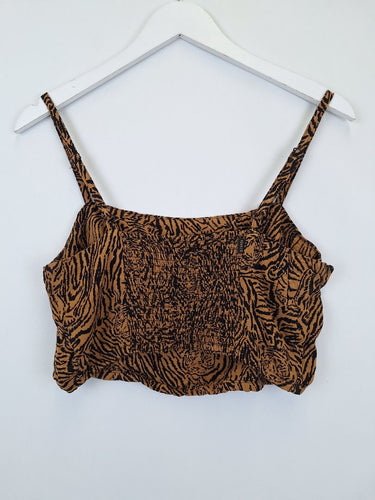 Second-Hand - Assorted Brands Tan Tiger Cropped Top Size M - SwapUp