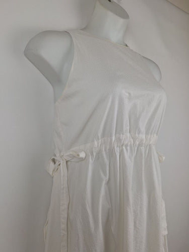 Second-Hand - The Fated Seersucker Crisp Drawstring Midi Dress Size 14 - SwapUp