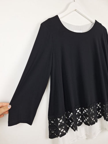 Second-Hand - Joseph Ribkoff Lace Trim Layered Top Size 12 - SwapUp