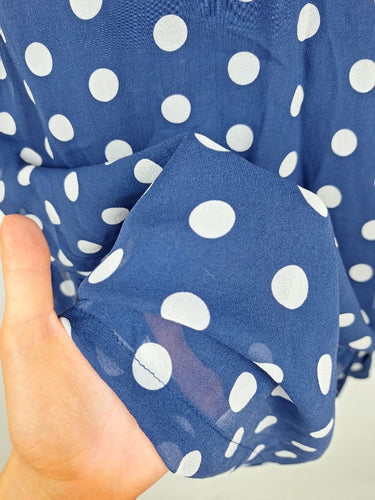 Second-Hand - Lee Mathews Navy Sheer Polka Dot Midi Dress Size 12 - SwapUp