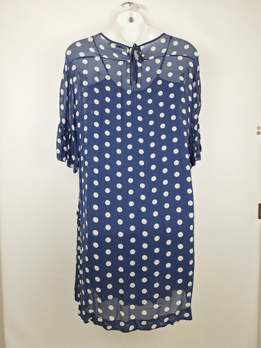 Second-Hand - Lee Mathews Navy Sheer Polka Dot Midi Dress Size 12 - SwapUp