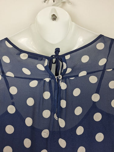 Second-Hand - Lee Mathews Navy Sheer Polka Dot Midi Dress Size 12 - SwapUp