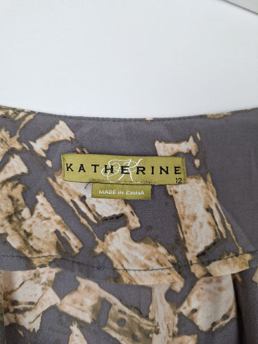 Second-Hand - Katherine Taupe Crosshatch Silk Top Size 12 - SwapUp