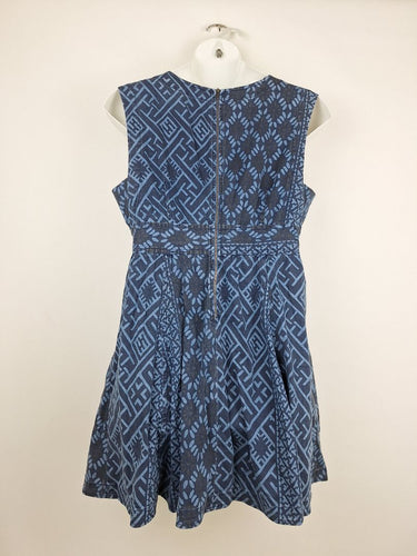 Second-Hand - Plenty Diamond Patterned Stretch Denim Mini Dress Size 12 - SwapUp