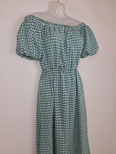 Second-Hand - Savel Green Gingham Puff Sleeve Dress Size 8 - SwapUp