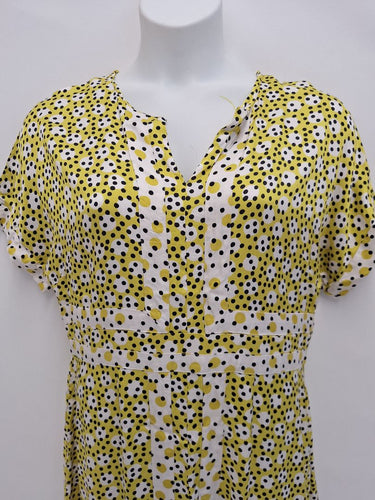 Second-Hand - Boden Yellow Lime Spotted Midi Dress Size 16 - SwapUp