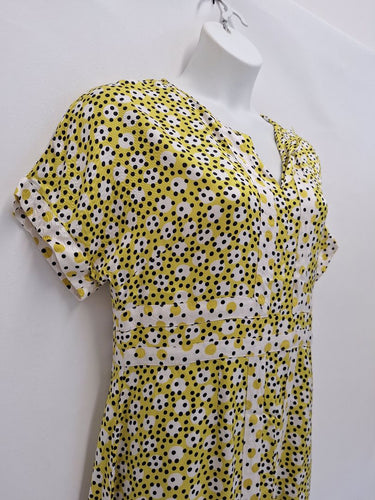 Second-Hand - Boden Yellow Lime Spotted Midi Dress Size 16 - SwapUp