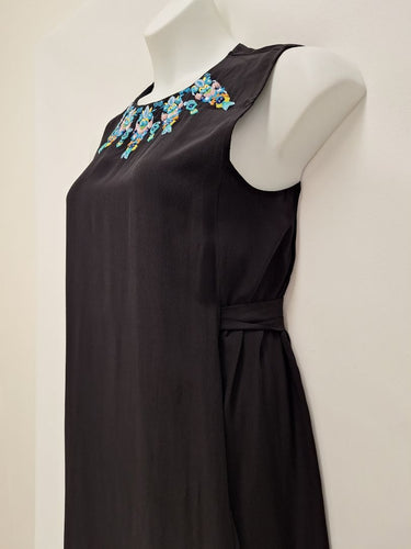 Second-Hand - Megan Park Silk Embroidered Neck Midi Dress Size 14 - SwapUp