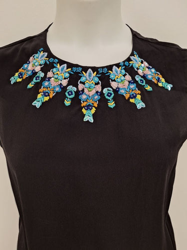 Second-Hand - Megan Park Silk Embroidered Neck Midi Dress Size 14 - SwapUp