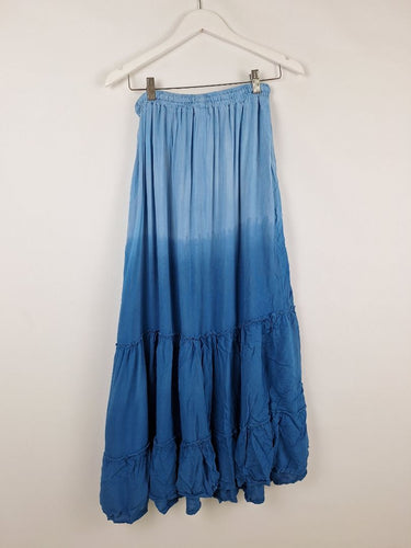 Second-Hand - Tree of Life Flowy Blue Gradient Tiered Skirt Size S/M - SwapUp