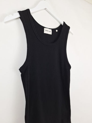 Second-Hand - Article One Essential Black Ribbed Full Length Singlet Top Size S - SwapUp
