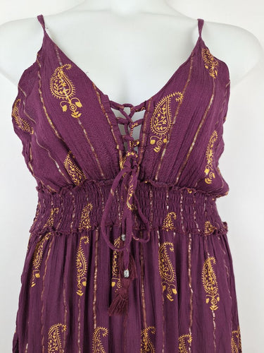 Second-Hand - Tree of Life Purple Amelia Shimmering Maxi Dress Size L - SwapUp