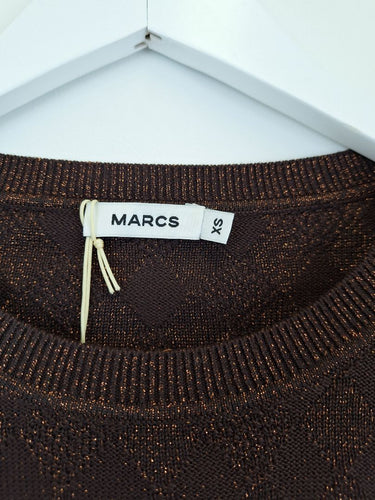 Second-Hand - Marcs Chocolate Shimmer Diamond Knit Top Size XS - SwapUp