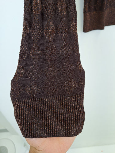 Second-Hand - Marcs Chocolate Shimmer Diamond Knit Top Size XS - SwapUp