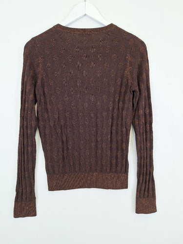 Second-Hand - Marcs Chocolate Shimmer Diamond Knit Top Size XS - SwapUp