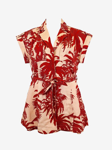 Saba Red Jungle Linen Blend Shirt Dress Size 12