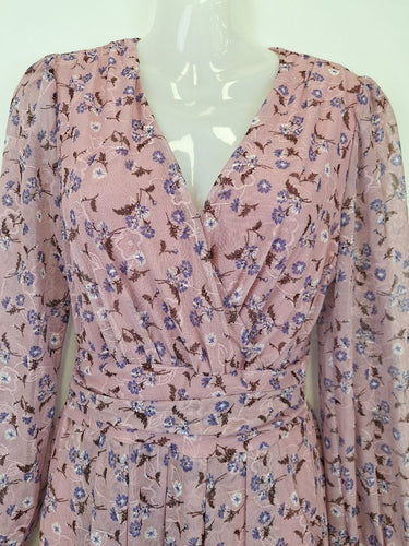 Second-Hand - Pink Lace Long Sleeve Midi Dress Size 10 - SwapUp