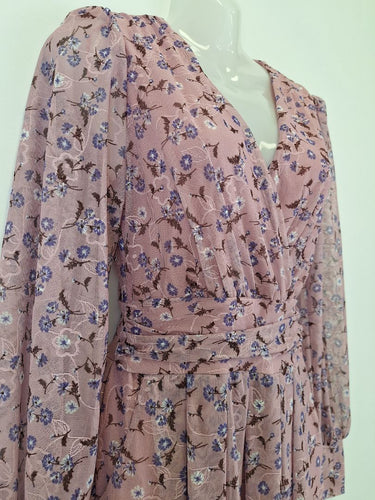 Second-Hand - Pink Lace Long Sleeve Midi Dress Size 10 - SwapUp