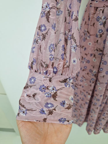 Second-Hand - Pink Lace Long Sleeve Midi Dress Size 10 - SwapUp