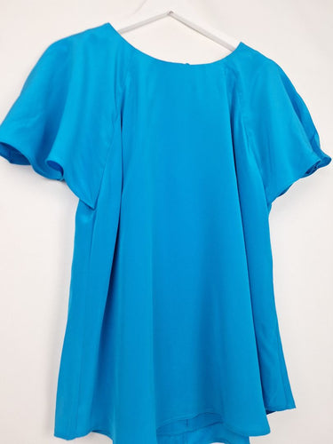 Second-Hand - Witchery Silk Frill Back Azure Blouse Size 12 - SwapUp