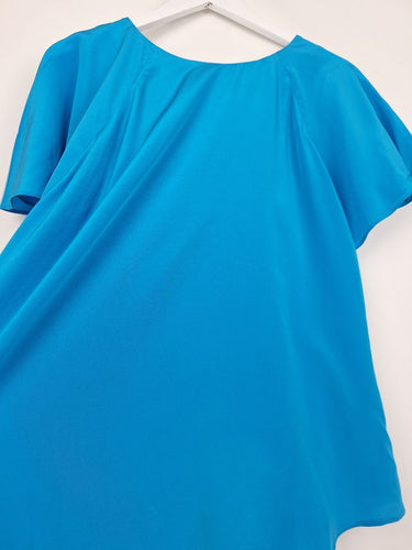 Second-Hand - Witchery Silk Frill Back Azure Blouse Size 12 - SwapUp