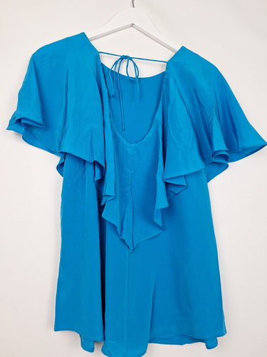Second-Hand - Witchery Silk Frill Back Azure Blouse Size 12 - SwapUp