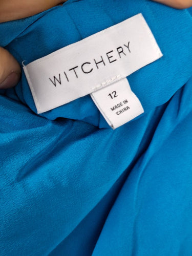 Second-Hand - Witchery Silk Frill Back Azure Blouse Size 12 - SwapUp