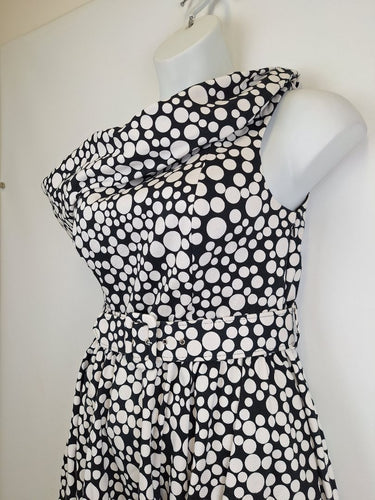 Second-Hand - Jayson Brunsdon Asymmetrical Off Shoulder Funky Polka Dot Cocktail Dress Size 14 - SwapUp