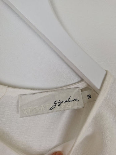 Second-Hand - Sportscraft Crisp White Linen Button Back Top Size 10 - SwapUp
