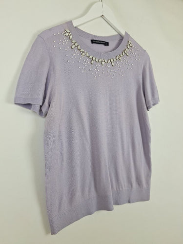 Second-Hand - Sportscraft Lavender Beaded Jewel Neck Top Size M - SwapUp