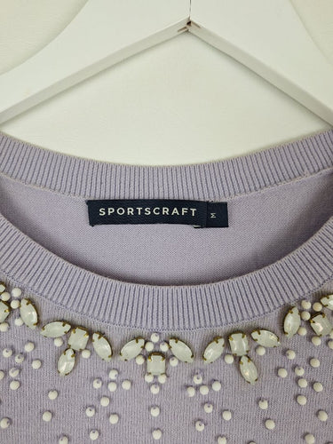 Second-Hand - Sportscraft Lavender Beaded Jewel Neck Top Size M - SwapUp
