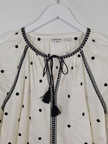 Second-Hand - Country Road Embroidered Dot And Tassel Blouse Size XS - SwapUp
