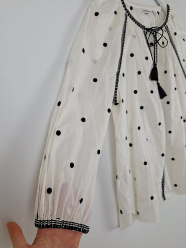 Second-Hand - Country Road Embroidered Dot And Tassel Blouse Size XS - SwapUp