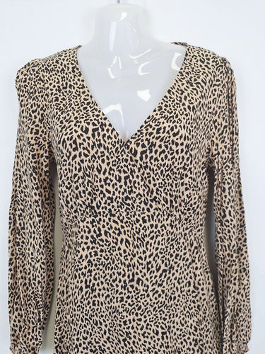 Second-Hand - Seed Leopard Long Sleeve Midi Dress Size 6 - SwapUp