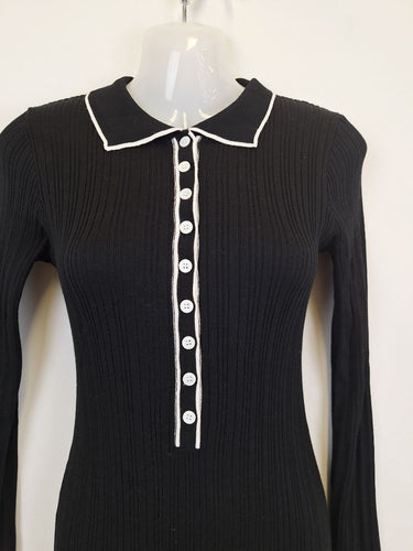 Second-Hand - Thanne Ribbed Collar Long Sleeve Midi Dress Size S - SwapUp