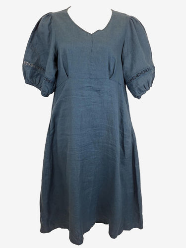 Leona Edmiston Deep Blue Everyday Linen Midi Dress Size 14