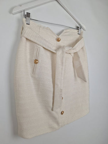 Second-Hand - Fresh Soul Classy Ivory Button Detail Pencil Mini Skirt Size 10 - SwapUp