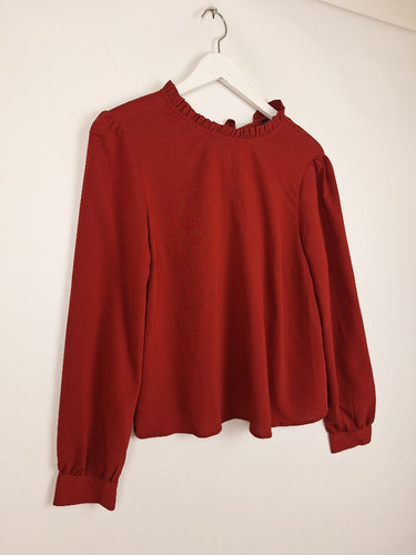 Second-Hand - Princess Highway Rhubarb Frill Neck Blouse Size 10 - SwapUp