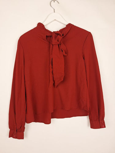Second-Hand - Princess Highway Rhubarb Frill Neck Blouse Size 10 - SwapUp
