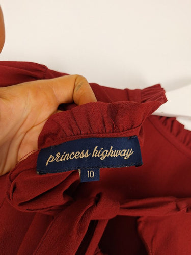 Second-Hand - Princess Highway Rhubarb Frill Neck Blouse Size 10 - SwapUp