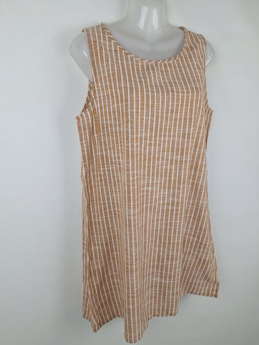 Second-Hand - Tree of Life Latte Striped Shift Mini Dress Size M - SwapUp