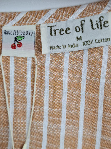Second-Hand - Tree of Life Latte Striped Shift Mini Dress Size M - SwapUp