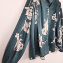 Second-Hand - Aje Emerald Satin Rose Draped Blouse Size 8 - SwapUp