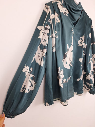 Second-Hand - Aje Emerald Satin Rose Draped Blouse Size 8 - SwapUp