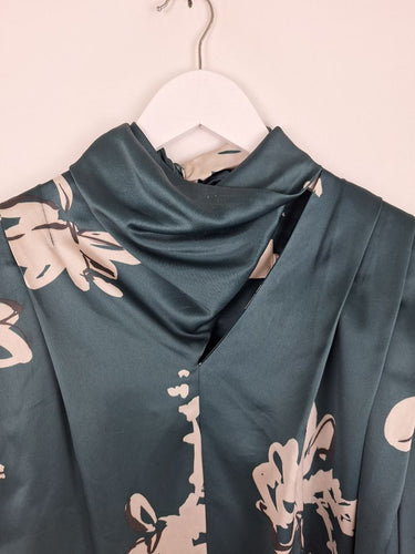 Second-Hand - Aje Emerald Satin Rose Draped Blouse Size 8 - SwapUp