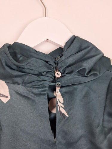 Second-Hand - Aje Emerald Satin Rose Draped Blouse Size 8 - SwapUp