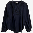 Second-Hand - Witchery Navy V Neck Pinstripe Blouse Size 10 - SwapUp