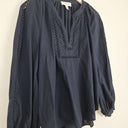 Second-Hand - Witchery Navy V Neck Pinstripe Blouse Size 10 - SwapUp